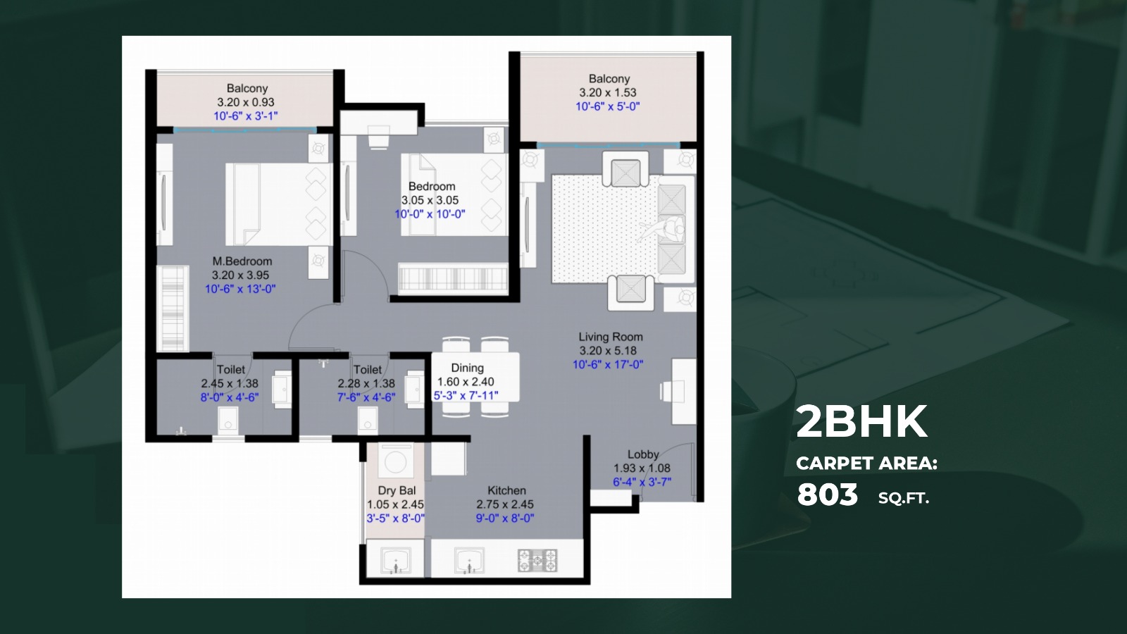 Kohinoor Central Park ­Phase 1 3 BHK floor plan