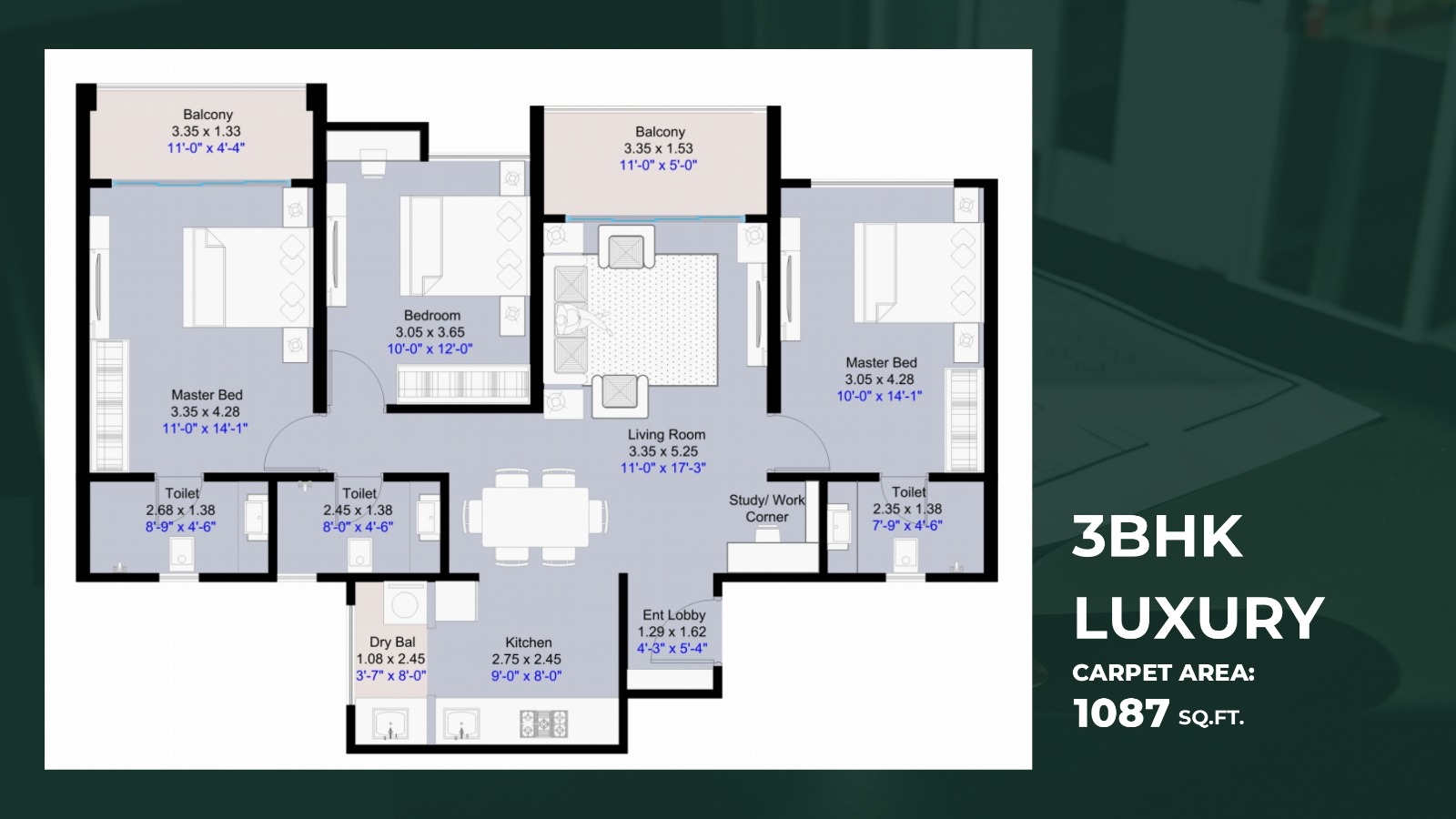 Kohinoor Central Park ­Phase 1 3 BHK floor plan