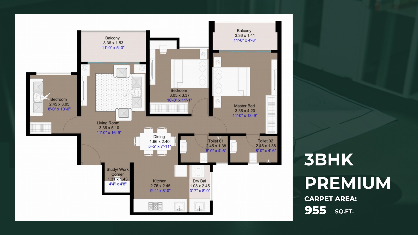 Kohinoor Central Park ­Phase 1 3 BHK floor plan